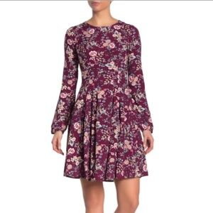 Nordstrom Velvet Torch Short Sleeve Floral Dress Wine Red